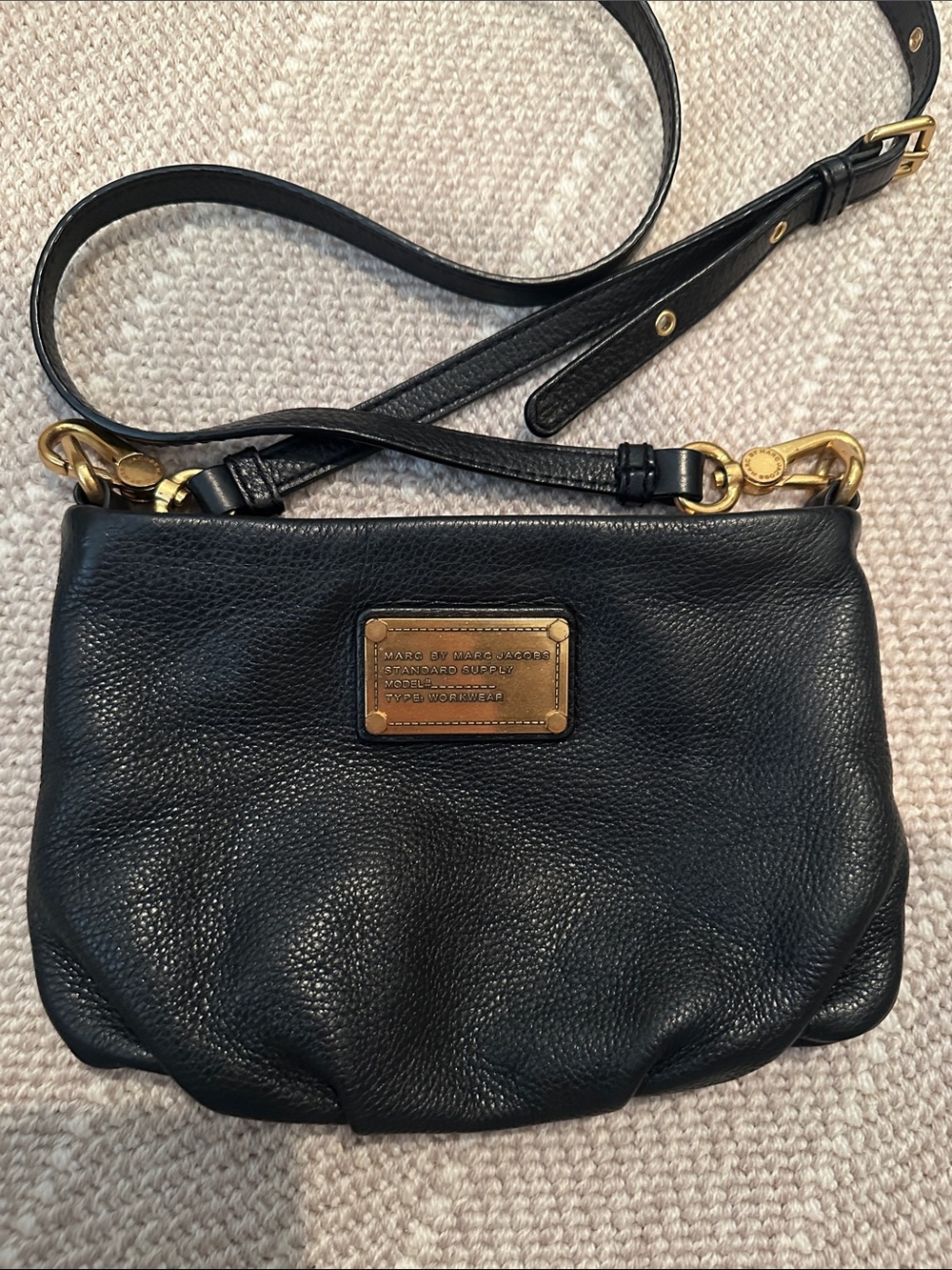 Marc by Marc Jacobs Black Leather Crossbody with Gold Plate